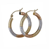 14k Tri-Color Gold Round Hollow Hoops