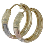 14k Tri-Color Gold Frosted Greek Key Hoops