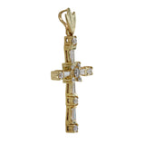 14K Yellow Gold Diamond Baguette and Round Cut Incrusted Cross Pendant