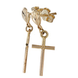 18K Yellow Gold Diamond Cut Shell Cross Dangle Charm Earrings