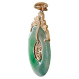 14k Yellow Gold Green Jade Disc Chinese Character For a Good Fortune Pendant