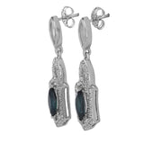 14k White Gold Sapphire And Diamond Art Deco Style Drop Earrings