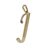 18K Yellow Gold Diamond Cursive J Letter Pendant