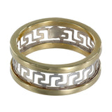 18K Two-Tone Gold Greek Key Pattern Band Ring