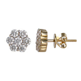 14K Yellow Gold Diamond Floral Design Stud Earrings 1.40Ctw