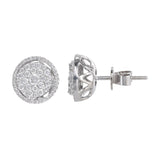 14K White Gold Diamond Cluster Round Stud Earrings 1.04Ctw