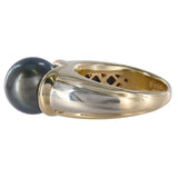 14K Two-Tone Gold Tahitian Black Natural Pearl Cocktail Ring