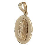 14K Yellow Gold Round Diamond-Cut Virgin Mary/Lady Guadalupe Pendant