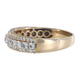 14K Yellow Gold Diamond Cluster 3 Rows Band Ring