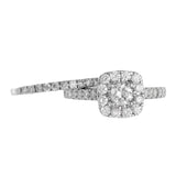 14K White Gold Diamond Cluster Engagement Ring And Wedding Band 1.54Ctw