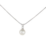 10K White Gold Pearl And Diamond Wheat Chain Link Dainty Necklace