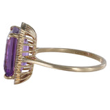 10K Yellow Gold Amethyst Diamond Halo Cocktail Ring