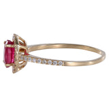 14K Yellow Gold Natural Ruby And Diamond Halo Cocktail Ring