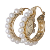 14K Yellow Gold And Pearls Hoop Earrings