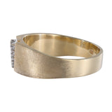 14K Yellow Gold Diamond Men's Vintage Brashed Band Ring 0.12Ctw