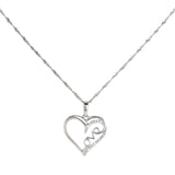 14K White Gold Diamon Heart Love Pendant Baby Rope Link Chain Dainty Necklace