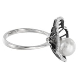 14K White Gold Peal Dangling Diamond Flower Cocktail Ring