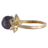 14K Yellow Gold Tahitian Black Pearl Diamond Cocktail Ring