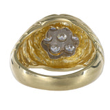 Anillo tipo sello en racimo de diamantes en oro amarillo de 14 k