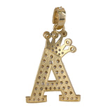 14K Yellow Gold Cubic Zirconia A Letter With Crown Pendant