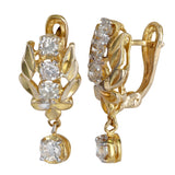 18K Yellow Gold Diamond Leaf Drop/Dangle Earrings 0.90Ctw