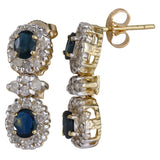 14K Two-Tone Gold Diamond Sapphire Vintage Drop Earrings