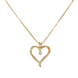 14K Yellow Gold Diamond Heart Pendant Box Link Chain Necklace