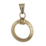 18K Yellow Gold Greek Key Pattern Circle Disk Pendant