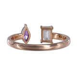 10K Rose Gold Diamond Lab Amethyst Moi Et Toi Open Cuff Ring