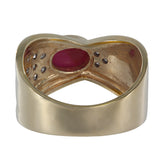 14K Yellow Gold Ruby And Diamond Cocktail Vintage Ring