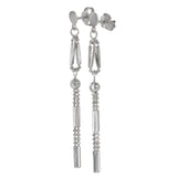 18K White Gold Moon-Cut Ball & Diamond-Cut Chain Dangling Earrings