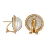 14K Yellow Gold Mabe Button Peal Stud Earrings