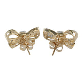 14K Yellow Gold Diamond Bow Brooch Design Stud Earrings