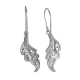 14K White Gold Diamond Milgrain Leaf Drop Earrings