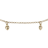 14K Yellow Gold Rolo Link Chain Heart Charms Bracelet or Anklet