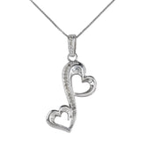 925 Silver Diamond Doble Heart Charm Box Link Chain Necklace