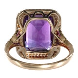 4K Yellow Gold Amethyst Emerald-Cut Micro-Paven Diamond Halo Cocktail Ring