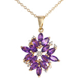 14K Yellow Gold Amethyst And Diamond Flower Charm Rolo Link Necklace