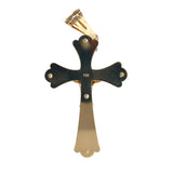 18K Two-Tone Gold Openwork Jesus Crucifix Cross Diamond-Cut Backplate Pendant 2.5"