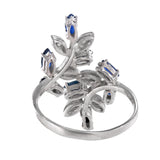 14K White Gold Diamond And Sapphire Cocktail Leaf Design Ring