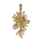 14K Yellow Gold Pearl And Diamond Lily Flower Vine Cluster Pendant