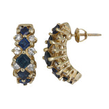 14K Yellow Gold Diamond And Sapphire Vintage Earrings