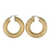 18K Yellow Gold Chubby Tube Textured Hollow Hoops Earrings