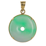 Colgante de donut de jade verde claro de oro amarillo real de 14 quilates