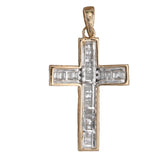 10K Two-Tone Diamond Channel Set Baguette Cross Pendant 1.27Ctw