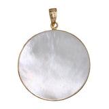 14K Yellow Gold Round Dolphin Pendant Mother of Pearl Inlay