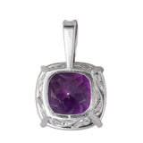 14k White Gold Solitaire Cushion Cut Amethyst Pendant