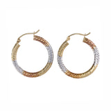 14k Tri-Color Gold Round Hollow Hoops