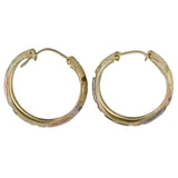 14k Tri-Color Gold Frosted Greek Key Hoops