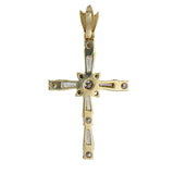 14K Yellow Gold Diamond Baguette and Round Cut Incrusted Cross Pendant